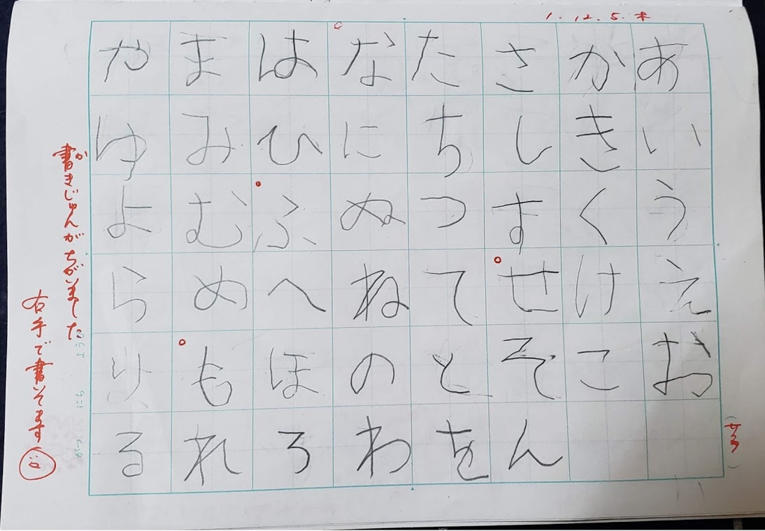 さらちゃん小学２年生 ９ヶ月がかりの美ひらがな50音 右手で挑戦中 祥箔書道教室